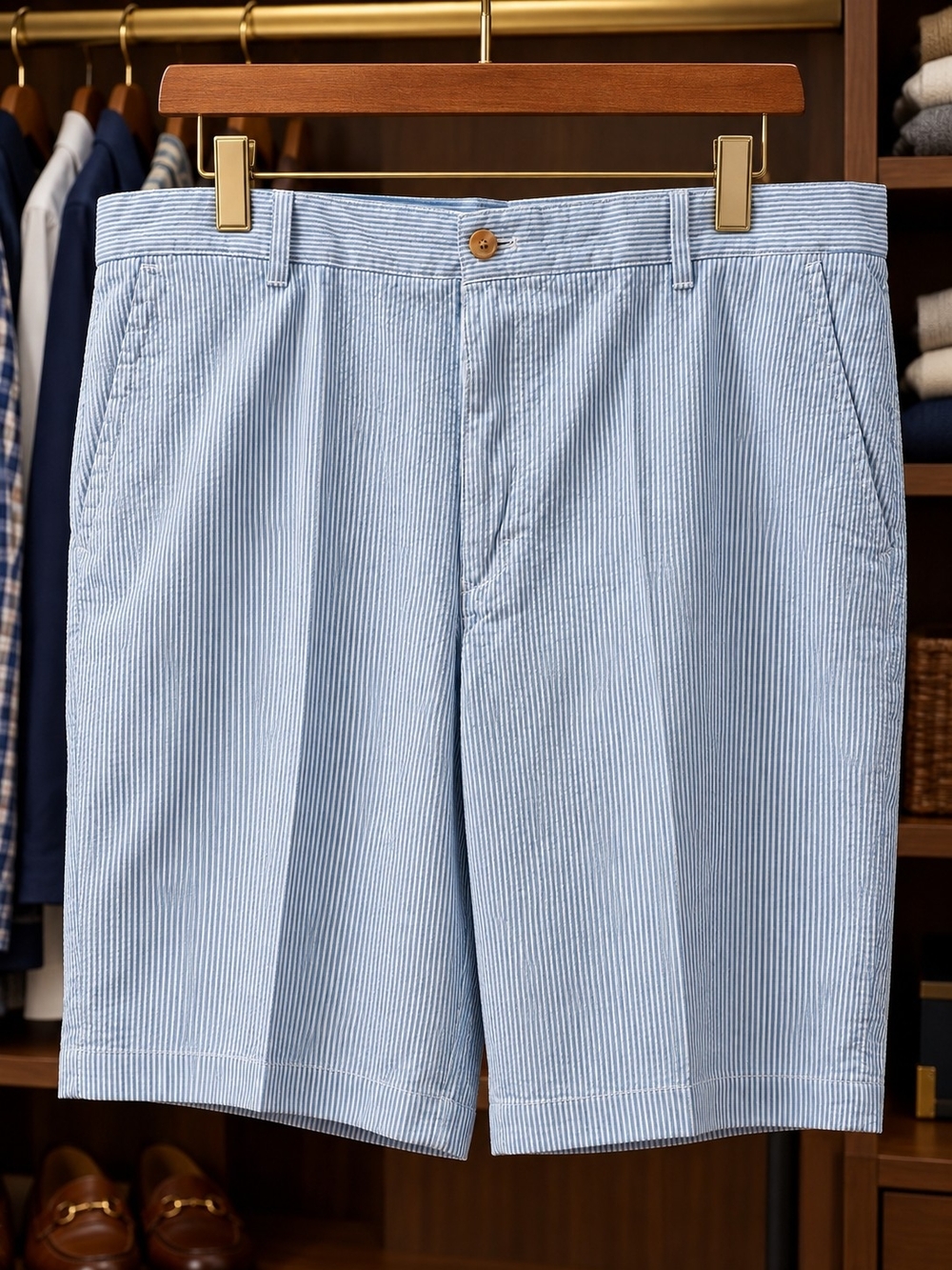 Men's IZOD Seersucker Stripe Shorts - Light Blue Shorts Waist Size 42 NWT